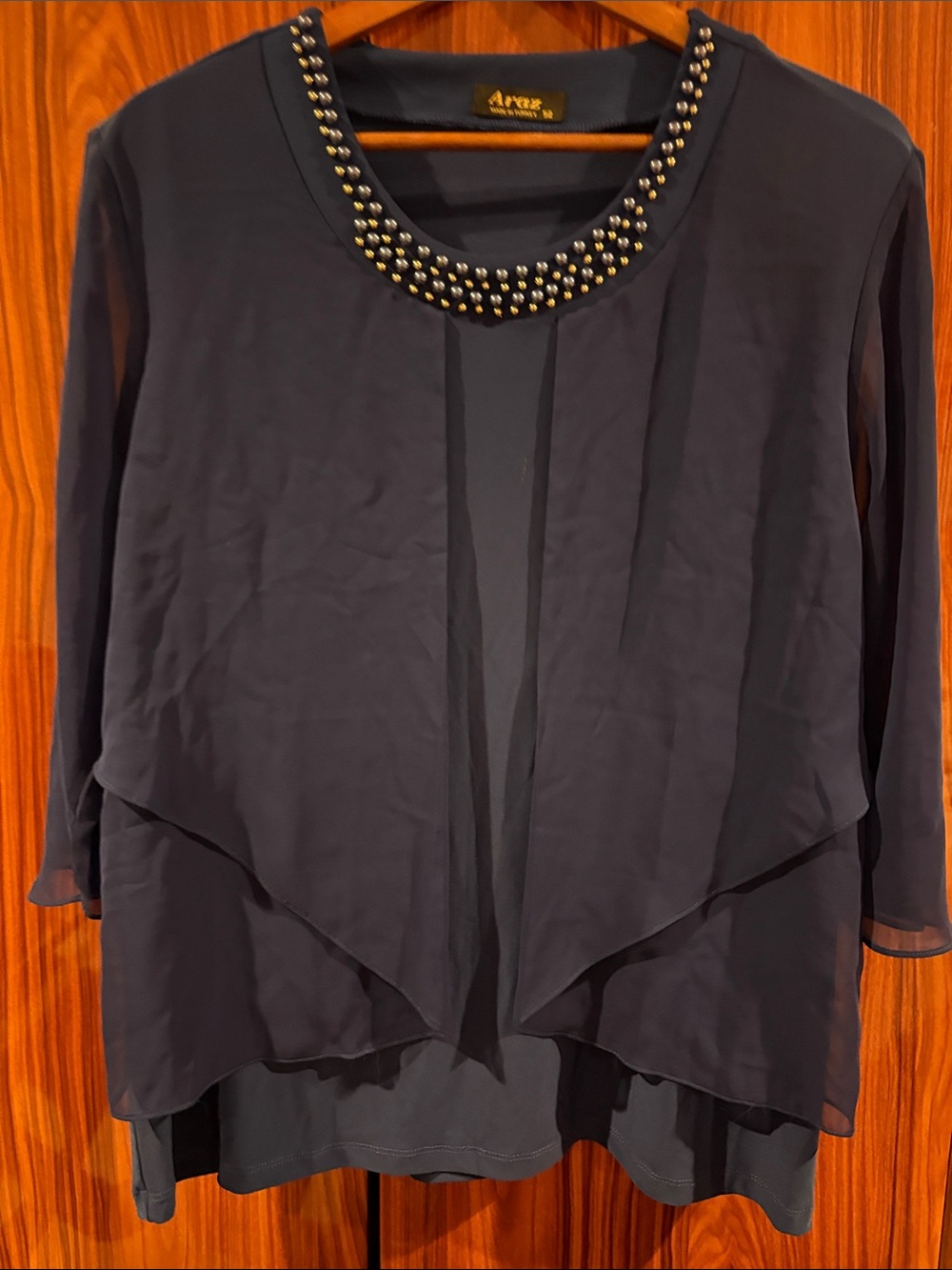 Avenue Navy Embellished Layered Tunic Top